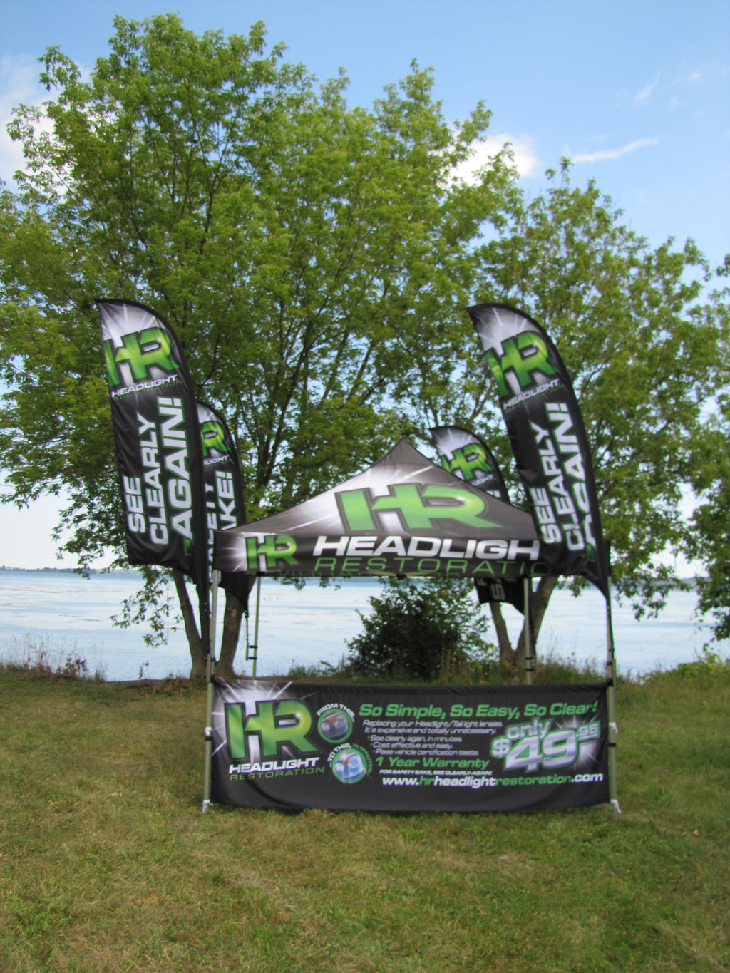 HR Headlight Restoration 10x10 Branded Tent With Flags & Side Walls